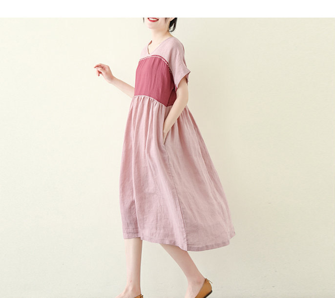 100% Linen Dress Summer Soft Linen Dresses Fashion Dresses Woman V-neck Dress