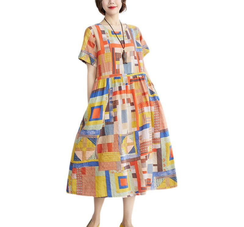 Woman Plus Size Dress Summer Loose Cotton Linen Dresses Fashion Dress With Pockets