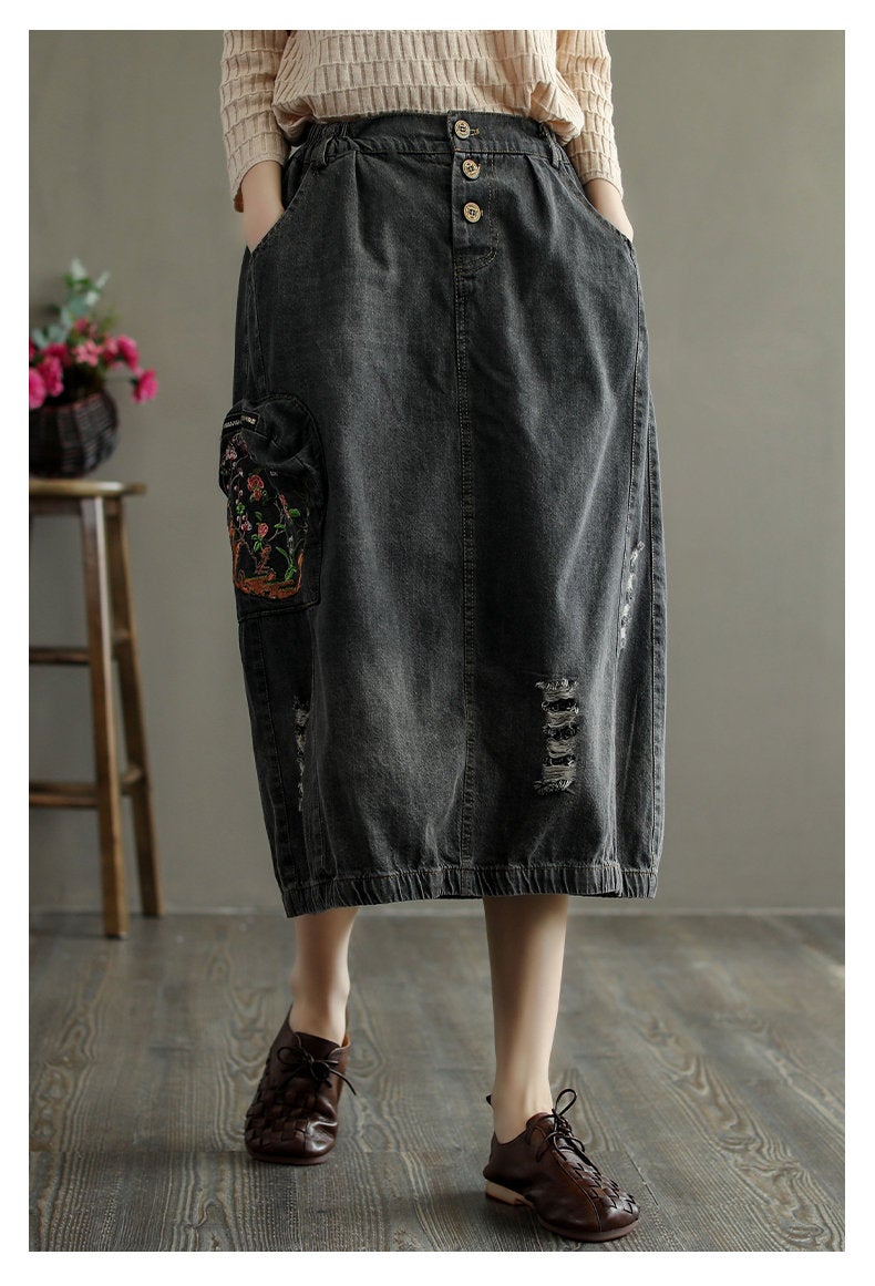 Ripped Skirt Embroidered Skirt Woman Fashion Skirt Demin Skirts Pattern ...
