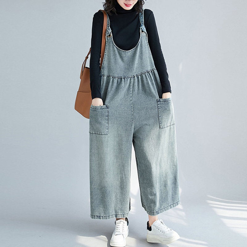 Woman Loose Jeans Strappy Jeans Oversized Baggy Ladies Women Overalls ...